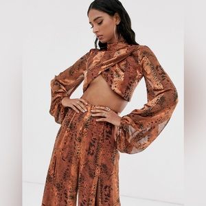 ASOS DESIGN snake print burn out stripe top two-piece